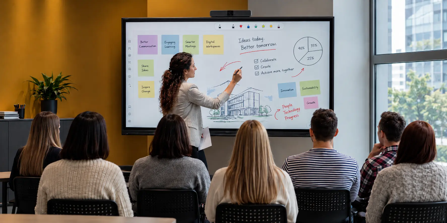 Presenter using an interactive display with a group