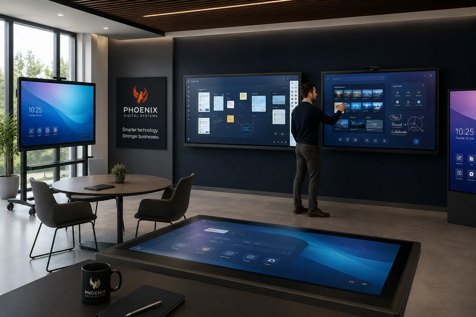 Interactive display supply, setup, installation and support for meeting rooms, training spaces, presentations and education settings.