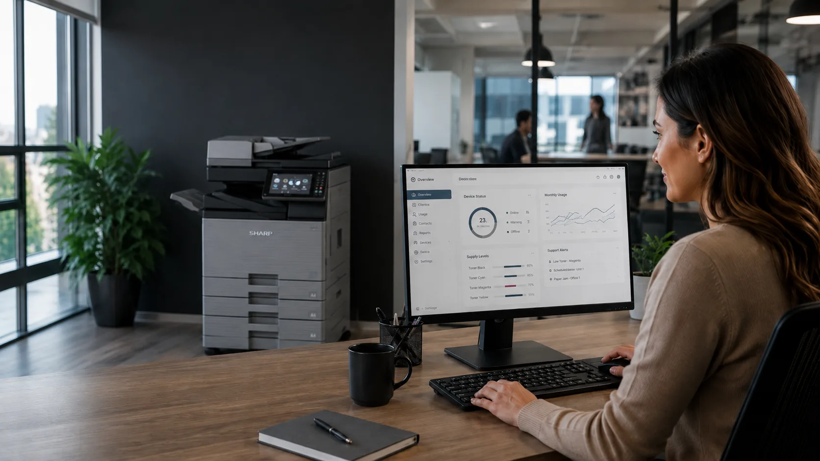 Managed print support for estate assessment, remote monitoring, meter and usage reporting, consumables support and maintenance coordination.